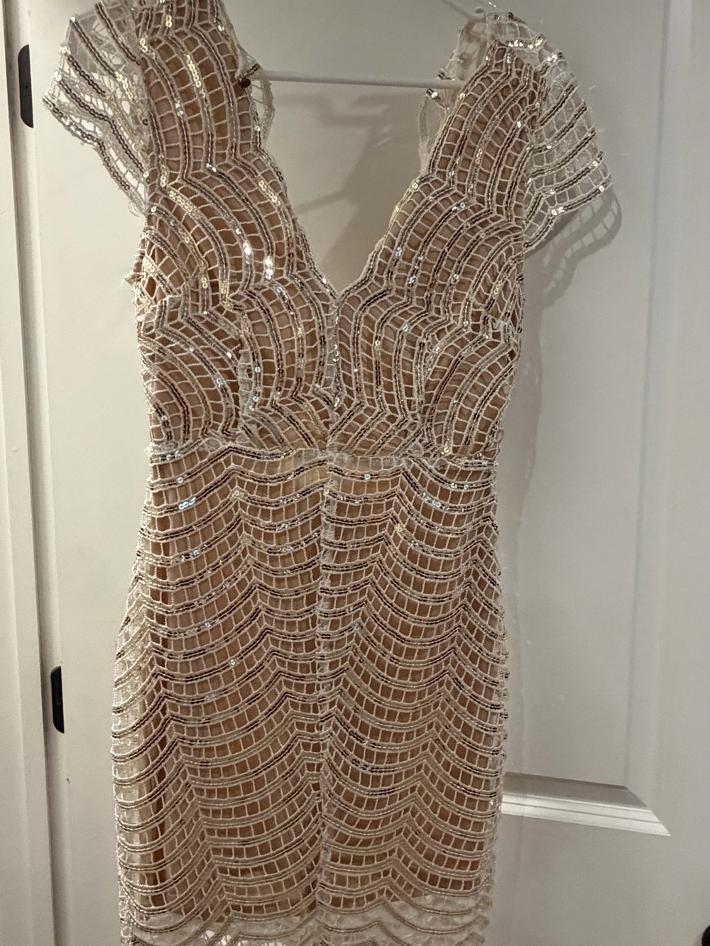 Luxxel Nude Mini Dress with Silver Beading